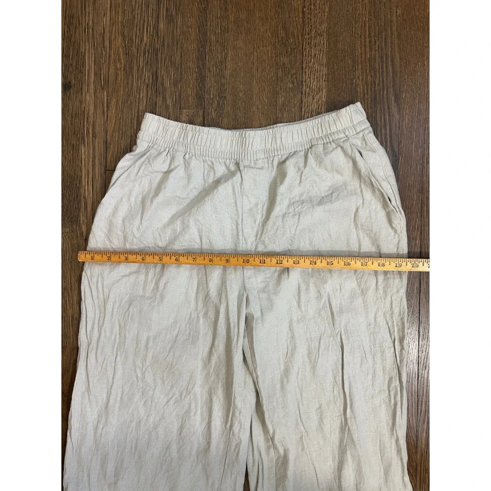 Zara Linen Blend Wide Leg Eyelet Embroidered Pants Beige Small Boho Trousers(48)